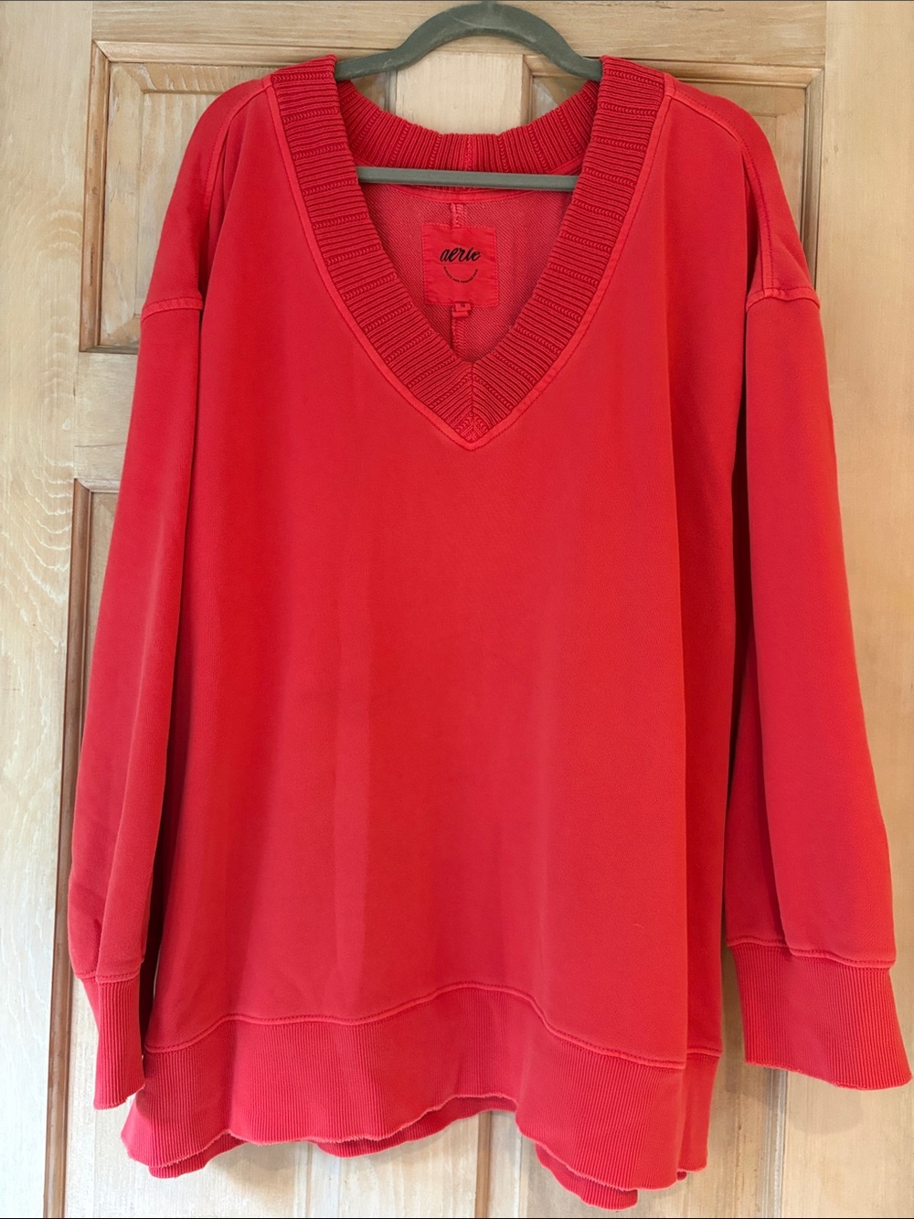 aerie Tomato Red V-Neck Oversized Sweatshirt XL